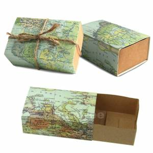 Cajitas para regalo - Cajita Boda viajeros - Mapa Mundial con cuerda incluida 
